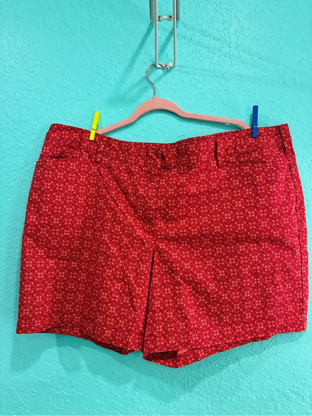 Lands' End Women's Shorts boho tomato red mid rise plus summer beach 24W